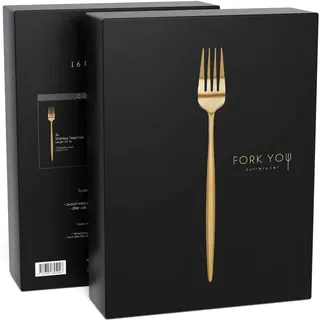 FORK YOU Besteck Set Gold Matt (16-teilig), rostfreier Edelstahl, Tafelbesteck für 4 Personen, spülmaschinenfest, Geschenk Set in hochwertiger Geschenkbox