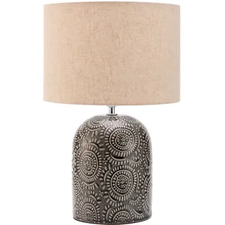 Pauleen 48225 Shiny Dreamer Tischleuchte max. 20 Watt handgefertigt Beige, Grau Nachttischlampe im Boho Look aus Stoff, Keramik E14