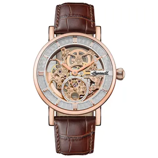 Ingersoll The Herald Herren-Automatikuhr, 40 mm, mit skelettiertem Zifferblatt und echtem Lederarmband I00401B
