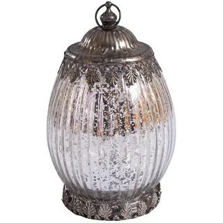 Jinfa LED Laterne Winterdeko Innen LED mit Batterie Geschenke für Frauen Weihnachtsdeko Batteriebetrieben Geschenk deko Wohnzimmer | Ovalform Silber Ø10,5cm x h18cm