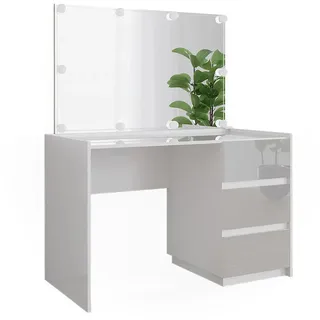 Vicco Schminktisch Marla Weiß Hochglanz 120 cm mit Spiegel, LED-Lichterkette