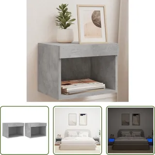 The Living Store Wand-Nachttische mit LED-Leuchten 2 Stk. Betongrau - Grau