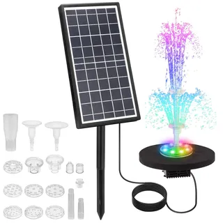 LESOLEIL Solar Springbrunnen mit LED, 10W Solar Teichpumpe mit Akku Außen Wasserpumpe Schwimmend Solarbrunnen mit 17 Fontänenstile für Vogelbad, Garten, Teich, Fisch-Behälter