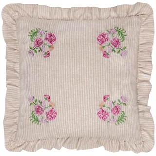 furn. Wylder Martha Ruffle Polyestergefülltes Kissen – Landhaus Cottage Floral Bestickt Gestreift Dekoratives Kissen (Rosa – 50x50cm)
