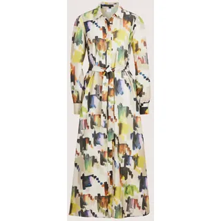Sommerkleid MADELEINE "Kleid Modernes Hemdblusenkleid mit Taillengürtel", Damen, Gr. 38, N-Gr, weiß (perlweiß, multicolor), Obermaterial: 91% Polyester PES. 9% Elasthan EL., Modern, Kleider Sommerkleid, Kontraststarker Allover-Print