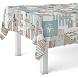 ECOMMERC3 Wachstuch, rechteckig, Größe 200 x 140 cm, Stil, Haltbarkeit und einfache Reinigung für Ihren Tisch, fleckenabweisende und wasserdichte Wachstuch-Tischdecke, Seestern, Türkis