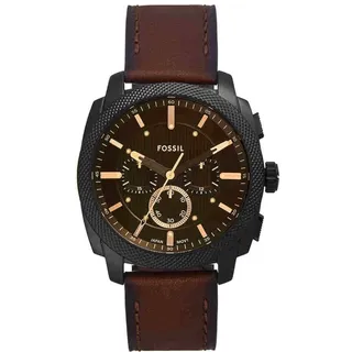 Fossil New Machine Herrenuhr, 44mm Quarz-Chronographenwerk mit Edelstahl- oder Lederarmband