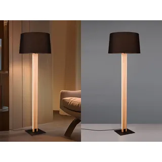 Dimmbare LED Stehlampe H: 150cm mit Holz und Stofflampenschirm für Wohnzimmer - Schwarz