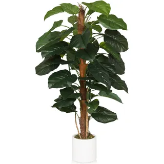 HJH Office Kunstbaum 155cm EPIPREMNUM Künstliche Deko Pflanze im weißen Topf, Kunstfplanze groß, exotische Efeutute für Innen