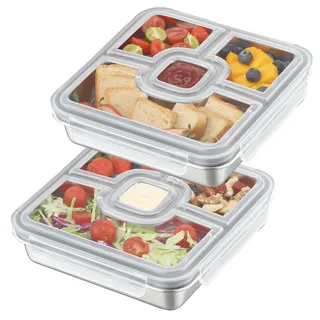 Misichao Lunchbox aus Edelstahl mit 4 Fächern – 800 ml Metall-Bento-Box für Erwachsene & Kinder, wiederverwendbare Mahlzeiten-Vorbereitungsbehälter, spülmaschinenfest, Schulbüro 2 Stück