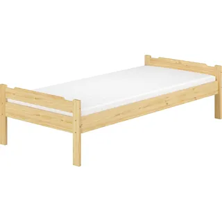 Einzelbett Bettrahmen Kiefer natur 80x200 Massivholzbett Zubehör wählbar V-60.31-08Rollrost und Matratze inkl. - Naturbelassen