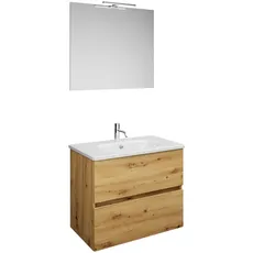 Burgbad Rocio Set aus Spiegel mit LED-Leuchte, Waschtisch und Waschtischunterschrank, Breite 800mm, SGYP080, Farbe: Eiche Dekor Urban