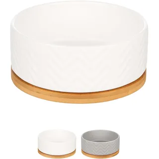 Hundenapf Keramik – hundenapf Keramik groß – 990ml – mit bambushalter – rund weiß – Flamingo Hundenapf Bianco weiB