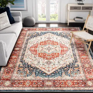 Carvapet Läufer Teppich 150x210cm rutschfest Lang Teppichläufer Waschbar Mikrofaser Vintage Medaillon Orange Teppich Flächenteppich Laufteppich