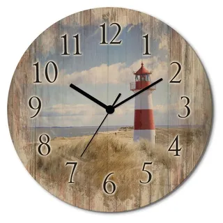 ARTland Holz Wanduhr Funkuhr - schwarzer Zeiger Leuchtturm Sylt Größe: 30x30 cm - Blau