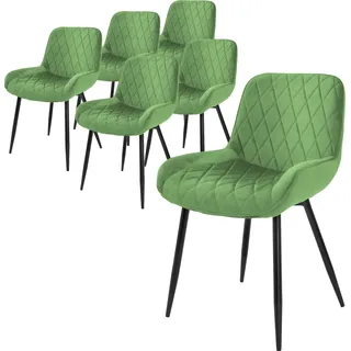 ML-Design 6er Set Esszimmerstühle mit Rücken- und Armlehnen, Salbei, Samt Sitzfläche, Polsterstuhl mit Metallbeine - Grün