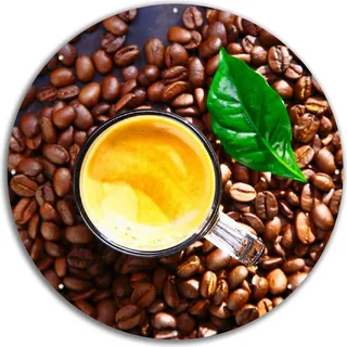 Wallario rundes Outdoor-Poster für Garten oder Balkon, Motiv Kaffee und Bohnen, 60 cm Durchmesser - Schwarz