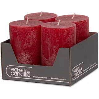 DecoLite Stumpenkerzen Rustic 4er Set 110x70 mm | Selbstverlöschend Safe Candle | Durchgefärbt RAL-zertifiziert | Brenndauer ca. 51h | Made in Germany | Rustik Deko Kerzen von DecoLite (rot)