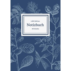 Notizbuch schön gestaltet mit Leseband - A5 Hardcover blanko - 100 Seiten 90g/m2 - floral dunkelblau -