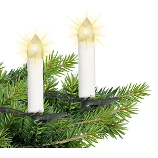 LED Baum-Lichterkette 14,5 m mit 30 warmweißen Kerzen Clips & Timer - für Innen & Außen IP44