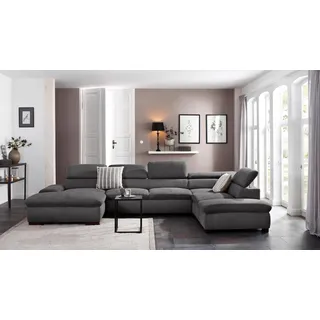 Wohnlandschaft HOME AFFAIRE "Alberto U-Form", grau (anthrazit), B:350cm H:73cm T:228cm, 100% Polyester;Microfaser in Antiklederoptik (100% Polyester);Luxus-Microfaser Vintageoptik (100% Polyester);Luxus-Microfaser weich (90%Polyester 10%Polyamid), Sofas, Wohnlandschaft, mit Kopfteilverstellung, wahlweise mit Bettfunktion