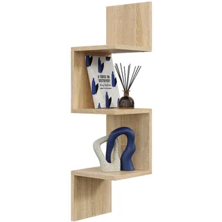 Eckregal Eiche Sonoma – modernes Hängeregal für Bücher und Deko, stabile Wand-Eckablage für Wohnzimmer, Küche und Büro - Braun