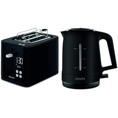Krups KH6418 Smart'n Light Toaster | Zwei-Scheiben-Toaster | Digitaldisplay | 7 Bräunungsstufen | Schwarz & BW2448 Wasserkocher Pro Aroma | 1,6 L Fassungsvermögen | 2.400 W| Schwarz