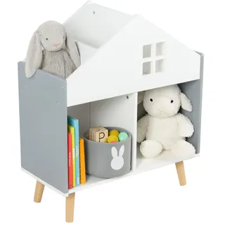 Relaxdays Kinderregal Hausform 65,7 x 60 x 30 cm Kiefer MDF weiß/grau