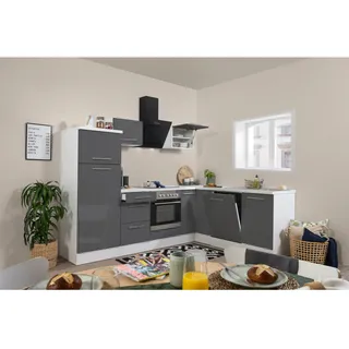 Winkelküche Amanda L-Form E-Geräte 260 x 200 cm grau hochglänzend/weiß