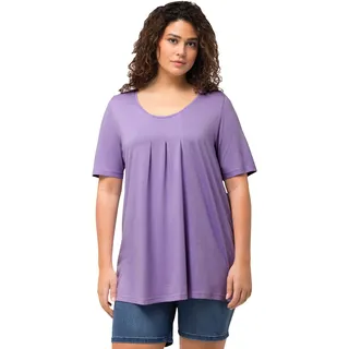 Ulla Popken Damen große Größen Übergrößen Plus Size T-Shirt, Zierfalten, A-Linie, Rundhals, Halbarm, Modal blaues Flieder 54+ 796473810-54+