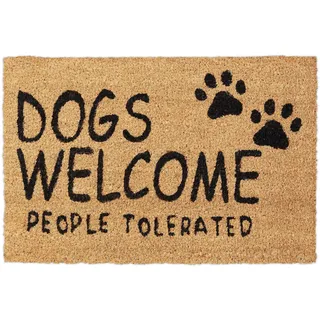 Relaxdays Fußmatte Kokos, Dogs Welcome, 60 x 40 cm, gummiert, widerstandsfähig, innen und außen, Türvorleger, Natur
