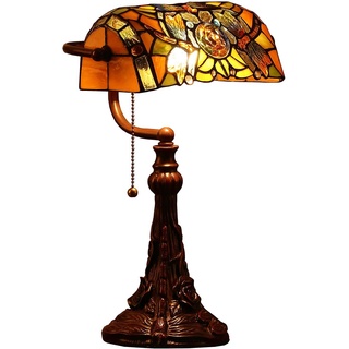 Bieye L30308 Libelle Tiffany-Stil Glasmalerei Banker Tischlampe mit 25 cm breiten Lampenschirm zum Lesen und Arbeiten, 44 cm groß