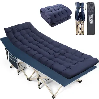 Overmont Klappbar Übergroß Feldbett mit Matratze - Campingbett für Erwachsene 190 x 71 x 36 cm - bis 250kg Belastbar - 2400D Oxfordgewebe mit Seitentasche Tragetasche für Camping Garten Büro Gästebett