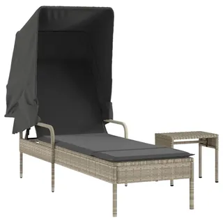 vidaXL Sonnenliege mit Dach und Tisch Hellgrau Poly Rattan - Grau