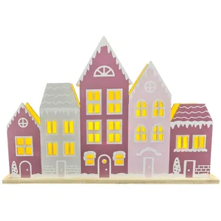 Häuserreihe Weihnachtsdeko Tischdeko Beleuchtung Holzdeko LED Timer Weihnachten