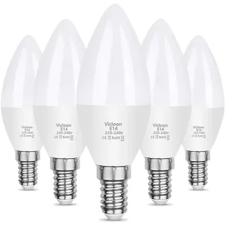 Vicloon E14 LED Kerze Lampe, 5er-Pack 5.5W 550 Lumen 3000K Warmweiß LED Kerze Glühbirne, C37 LED Brine ersetzt 50W Halogenlampe, AC 220-240V, 270° Strahlwinkel, Nicht Dimmbar E14 Energiesparlampe