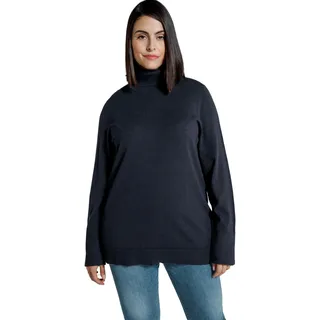 Ulla Popken Damen Rollkragenpullover, Breite Rippbündchen, Langarm, Marine, 58-60 EU