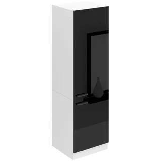 Belini Kühlschrank Schrank Hochschrank Küche SSL. 60 cm Breite und 204 cm Höhe. Einbauschrank für Kühlschrank mit 2 Türen,  Schwarz Hochglanz - Schwarz