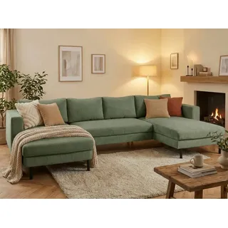 Wohnlandschaft TRENDMANUFAKTUR "Amazing II, wahlw. mit Schlaffunktion & Bettkasten, Fuß schwarz", mayfly, B:305cm H:81cm T:161cm, Sofas, Wohnlandschaft, Sofa in U-Form, in Cord, Struktur LEO o. Struktur LINO, Breite 305 cm