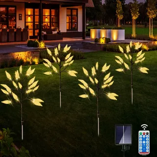 Ovker Solarlampe für Außen, 4 Stück 16LED Solar Gartenleuchten Gartendeko, 8 Modi Solarstecker Baum Zweig Lichter Wetterfest Solarleuchten Outdoor für Garten Balkon Weihnachten Deko (Warmweiß)