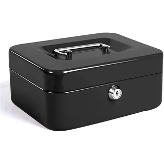 Große Geldkassette mit Tastensperre, tragbare Spardose aus Metall mit Doppelschicht und 2 Schlüsseln für Sicherheit 20 * 16 * 9 cm (XL, Schwarz)