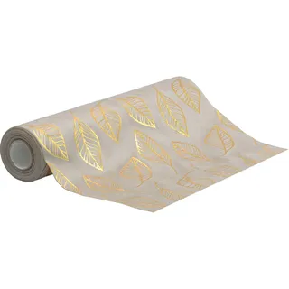 100%Mosel Herbst Tischläufer, in Naturtönen (28 cm x 5 m), Tischband in Matter Samt-Optik mit Aufdruck in Gold, edle Tischdeko für Hochzeit, Geburtstagsfeier und Festliche Anlässe (Herbstlaub)