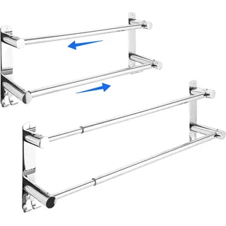 STARVAST 2 Stück Handtuchhalter Wand Edelstahl Glänzend Handtuchhalter Bad Ausziehbar 2 Stangen 43-75cm mit Haken Badetuchhalter Wandmontage mit Bohren und Klebend - 2 Installationsmethoden für Badezi