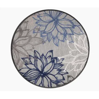 Outdoorteppich , Grau, Blau, Weiß , Textil , Blätter , rund , Oeko-Tex® Standard 100 , pflegeleicht , Teppiche und Böden, Teppiche, Runde Teppiche