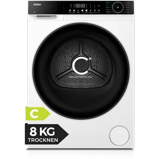 Haier Wärmepumpentrockner 8kg I G5 Serie I Klasse C I AI Power Inverter Motor, Automatik- & Hygiene-Programm, XL Schontrommel, Wi-Fi & hOn App I HD80-C657U1