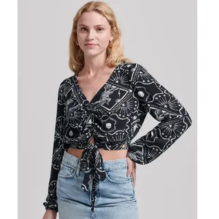 Superdry Vintage Tie Front Langarmbluse - Black Tiger Print - 2XS