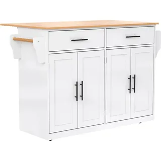 okwish Servierwagen mit Klappbarer Tischplatte Rollen Küche Esszimmer 120x46x91cm Weiß