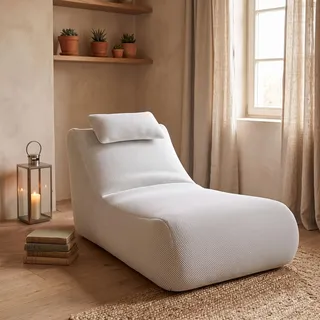 Talamo Italia - Pouf Abuli, Mehrzwecksessel, Sitzsack, Hockerhocker, Made in Italy, 70x120 h65 cm, Weiß
