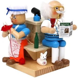 Dekohelden24 ***Holz Räucherfigur Oma und Opa am Kamin, Maße ca. 13 x 12 x 16 cm