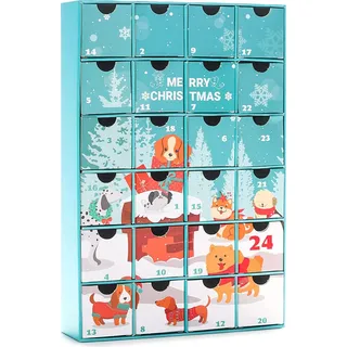BRUBAKER Hunde Adventskalender zum Befüllen - DIY Weihnachtskalender für Leckerlis, Snacks, Süßigkeiten für den Vierbeiner, Freunde oder Familie - Haustier Kalender mit 24 Türchen - Hellblau